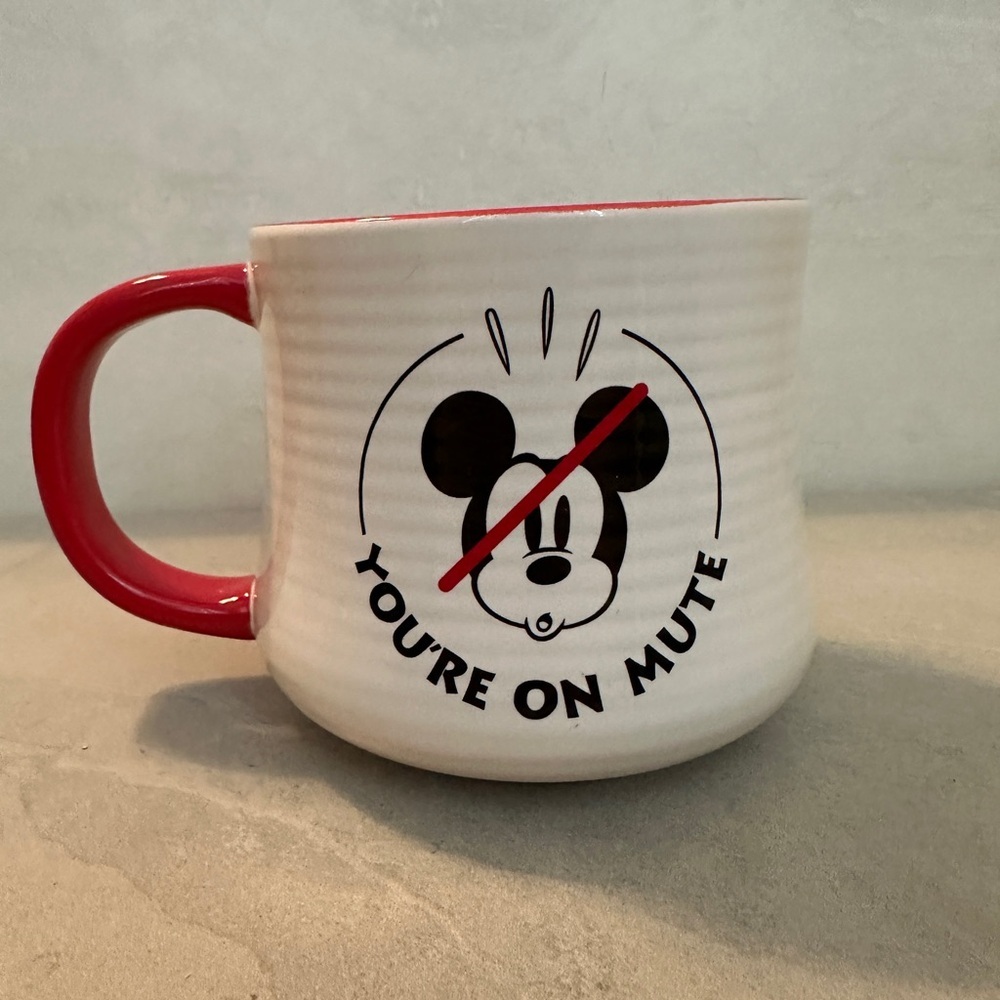 Disney Mickey Mouse “Your on Mute”  Coffee Mug White & Red Cup 18oz - Picture 2 of 6